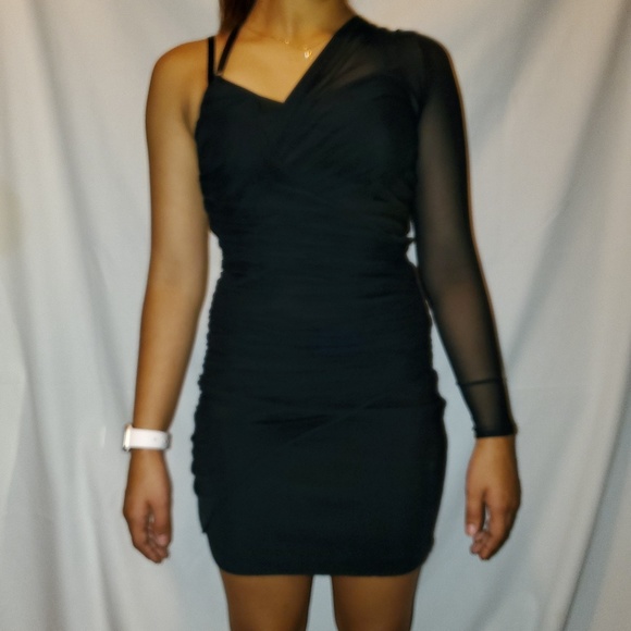 ZARA black sheer one shoulder tulle dress, size XS - Picture 2 of 5